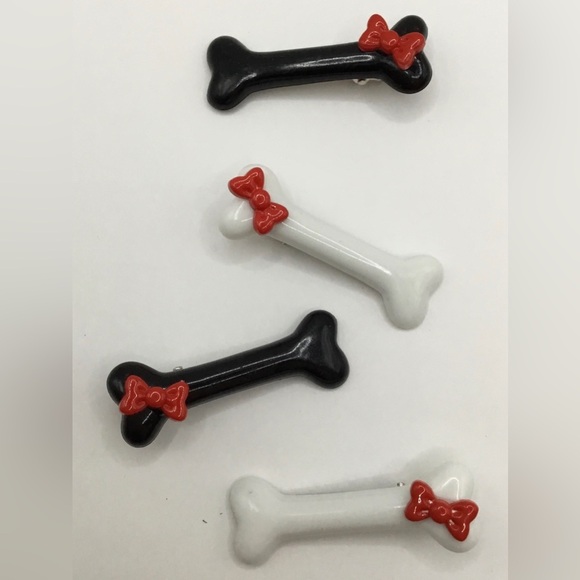 Accessories - 0027 SET OF 4 BLACK WHITE RED BONES BOWS BARETTES HAIR CLIP ACCESSORIES
